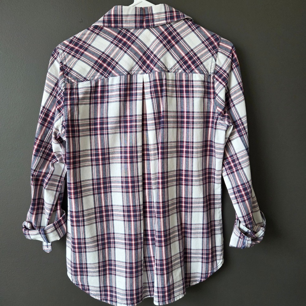 Altard State Womens‎ Plaid Button Down Shirt Red White Blue Roll Tab Sleeve S - Picture 4 of 6
